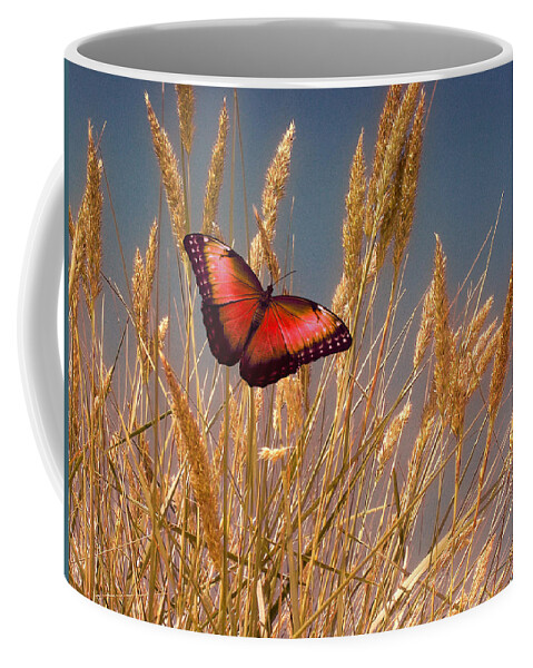 Butterfly Coffee Mug featuring the photograph Butterfly Fields of Grain Red by David Dehner
