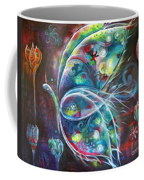 Butterfly Coffee Mug featuring the painting Butterfly Fiesta by Reina Cottier