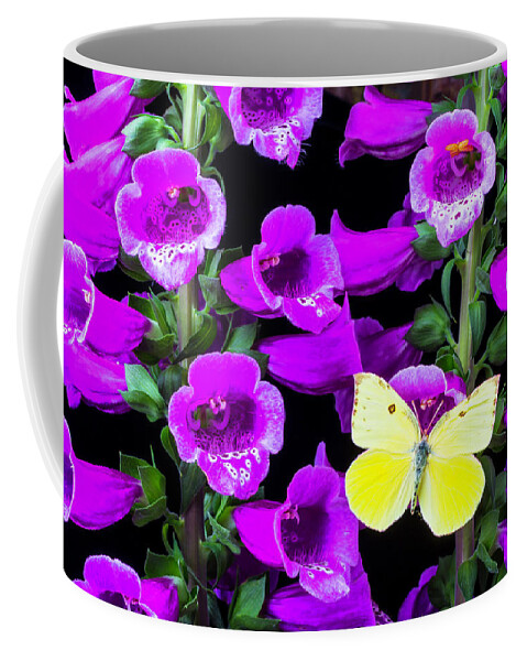 Purple Foxglove Coffee Mug featuring the photograph Butterfly On Foxglove by Garry Gay