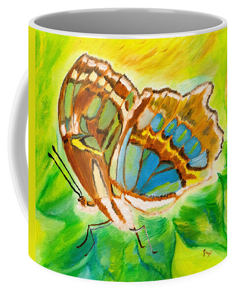Malachite Butterfly Coffee Mug featuring the painting Malachite Butterfly Delight by Meryl Goudey