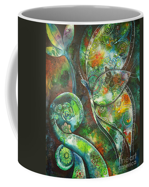 Butterfly Coffee Mug featuring the painting Butterfly with Koru by Reina Cottier by Reina Cottier