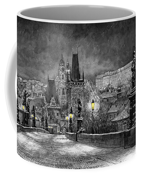 Prague Coffee Mug featuring the painting BW Prague Charles Bridge 06 by Yuriy Shevchuk