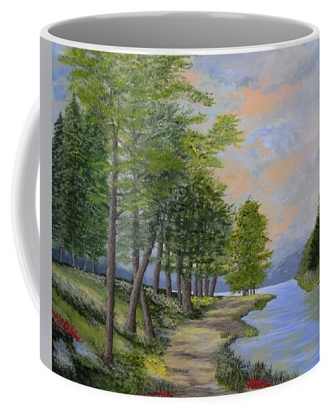 Lake Coffee Mug featuring the painting By the Lake by Connie Spencer