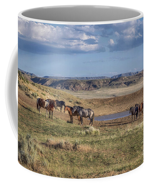 Wild Horses Coffee Mug featuring the photograph By the Watering Hole by Claudia Kuhn
