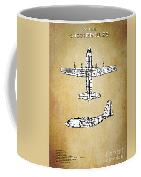C130 Coffee Mug featuring the digital art C130 Hercules Blueprint by Airpower Art