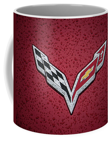 Corvette Coffee Mug featuring the digital art C7 Badge Red by Douglas Pittman