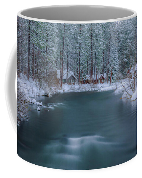 River Coffee Mug featuring the photograph Cabins on the Metolius by Cat Connor