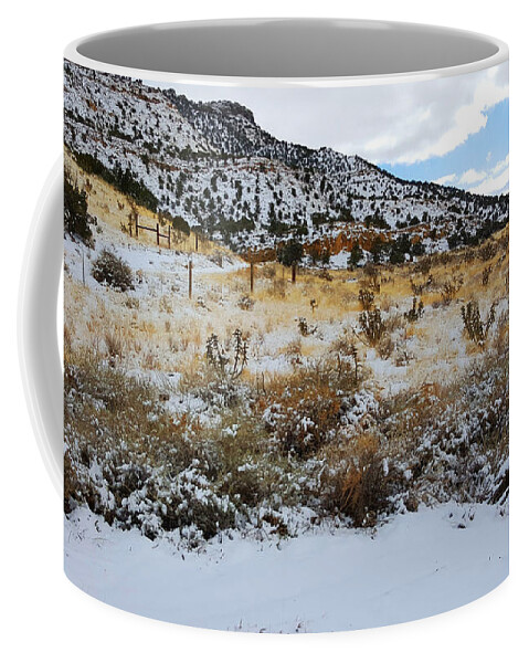 Southwest Landscape Coffee Mug featuring the photograph Cactus in the snow by Robert WK Clark