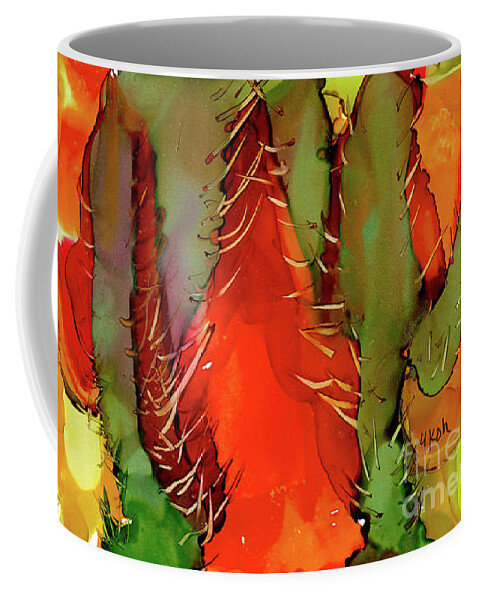 Alcohol Ink Art Coffee Mug featuring the painting Cactus by Yolanda Koh
