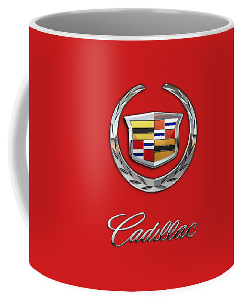 �wheels Of Fortune� Collection By Serge Averbukh Coffee Mug featuring the photograph Cadillac - 3 D Badge on Red by Serge Averbukh