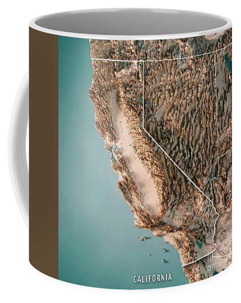 California Coffee Mug featuring the digital art California State USA 3D Render Topographic Map Neutral Border by Frank Ramspott