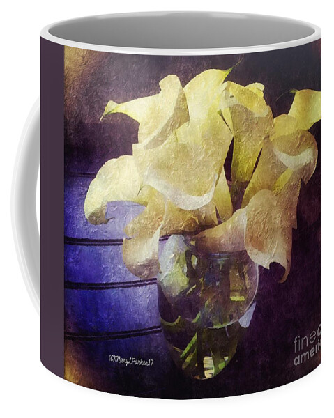 Copyrightmary Lee Parker 17 Coffee Mug featuring the mixed media Callalily's for Easter copyrightMary Lee Parker 17, by MaryLee Parker