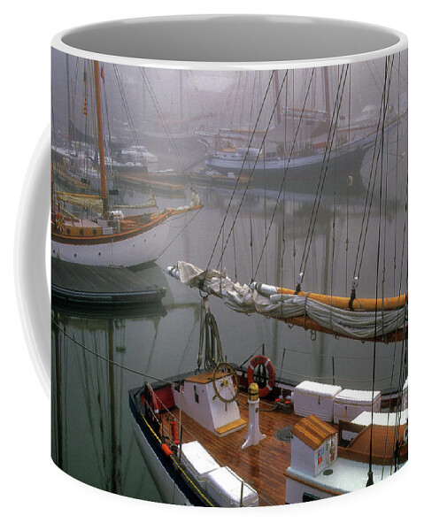 Boat Coffee Mug featuring the photograph Camden Harbor in the fog by Kevin Shields