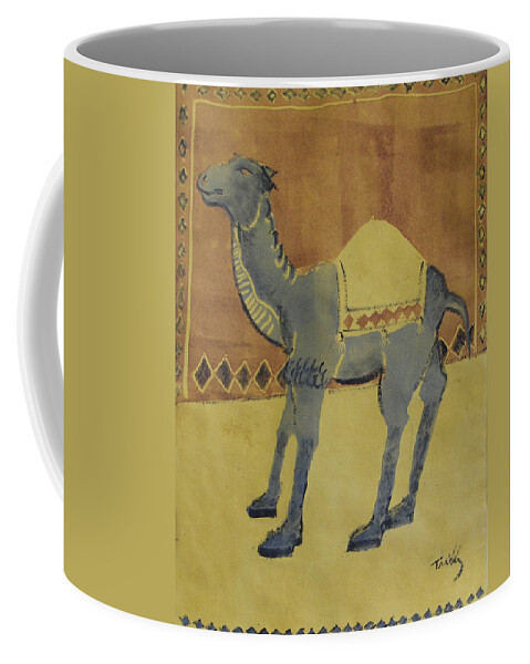 Animal Coffee Mug featuring the painting Camel with Diamonds by Thomas Tribby