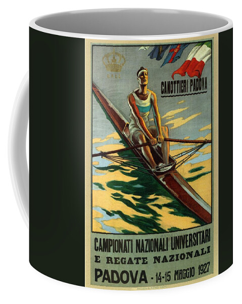 Padova Coffee Mug featuring the mixed media Campionati Nazionali Universitari 1927 - Padova, Italy - Retro travel Poster - Vintage Poster by Studio Grafiikka
