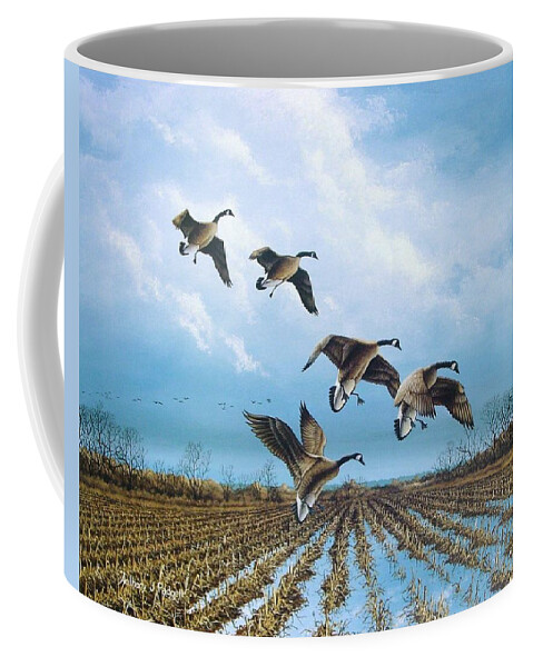 Canada Goose Coffee Mug featuring the painting Canadian Cold Front by Anthony J Padgett