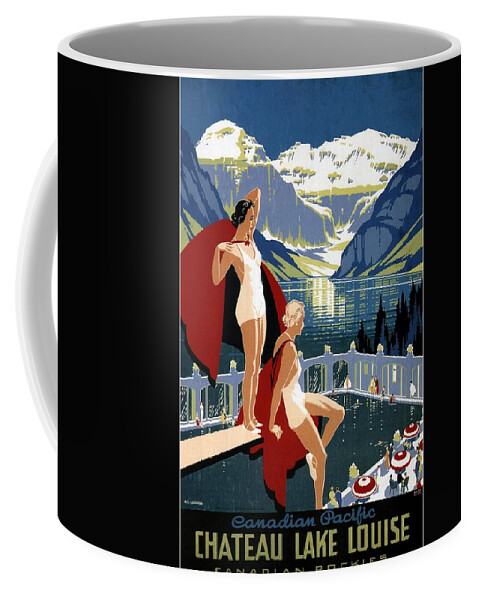 Canadian Pacific Coffee Mug featuring the mixed media Canadian Pacific - Chateau lake louise - Canadian Rockies - Retro travel Poster - Vintage Poster by Studio Grafiikka