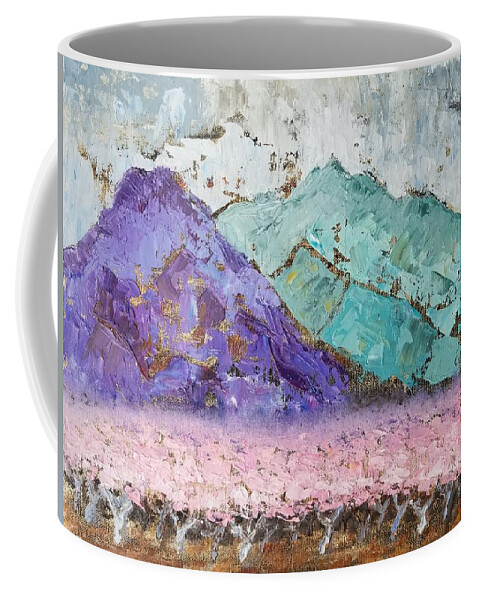 Canigou Coffee Mug featuring the painting Canigou with Blooming Peach Trees by Vera Smith