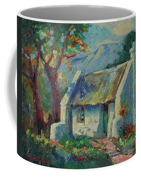 Cape Cottage Coffee Mug featuring the painting Cape Cottage with Mountains Art Bertram Poole by Thomas Bertram POOLE