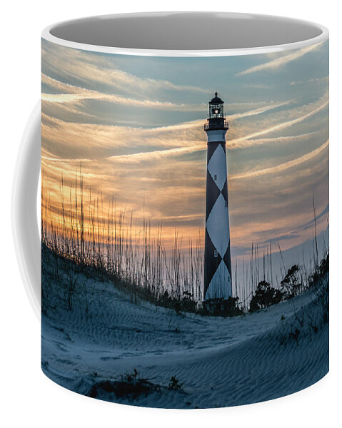 Cape Lookout Lighthouse Coffee Mug featuring the photograph Cape Lookout Lighthouse at sunset by WAZgriffin Digital