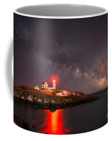 Nubble Lighthouse Coffee Mug featuring the photograph Cape Neddick Light Milky Way by Michael Ver Sprill