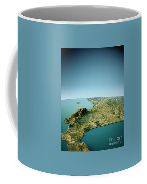Cape Town Coffee Mug featuring the digital art Cape Town 3D View South-North Natural Color by Frank Ramspott