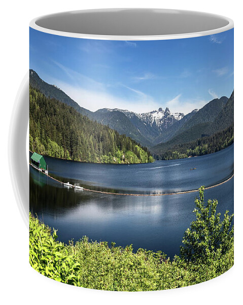 Alex Lyubar Coffee Mug featuring the pyrography Capilano Lake - reservoir our drinking water by Alex Lyubar
