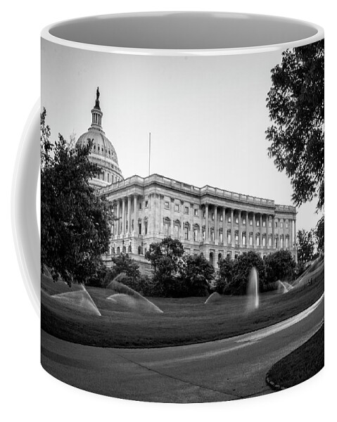 Us Capitol Building Coffee Mug featuring the photograph Capitol Hill Sprinklers In Black and White by Greg and Chrystal Mimbs