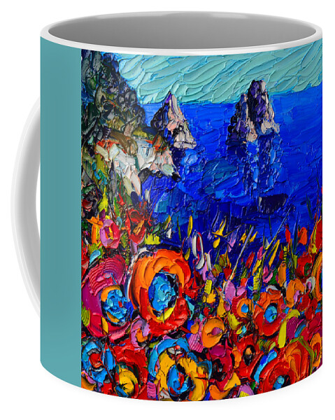 Capri Coffee Mug featuring the painting Capri Faraglioni Italy Colors Modern Impressionist Palette Knife Oil Painting By Ana Maria Edulescu by Ana Maria Edulescu