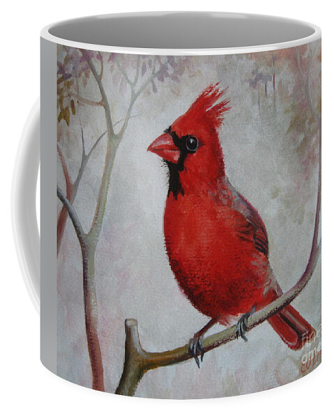 Bird Coffee Mug featuring the painting Cardinal by Elena Oleniuc