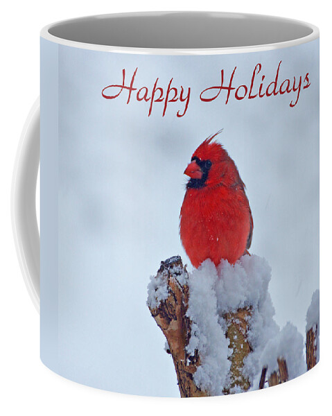 Cardinal Coffee Mug featuring the photograph Cardinal Holiday Card by Sandy Keeton