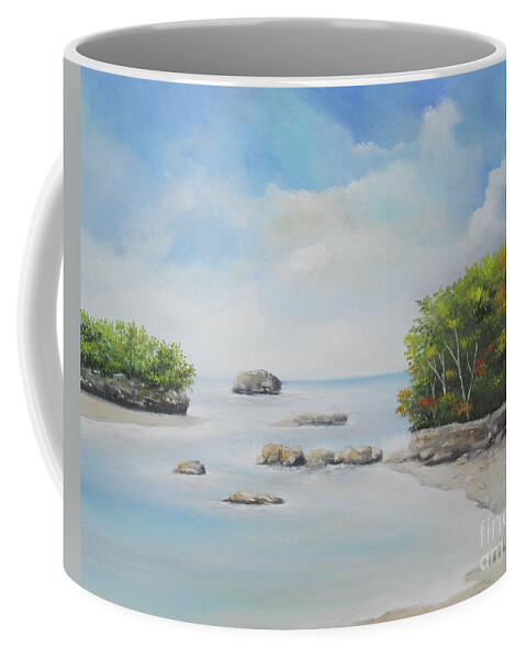 Tropical Landscape Coffee Mug featuring the painting Caribbean Beach by Kenneth Harris