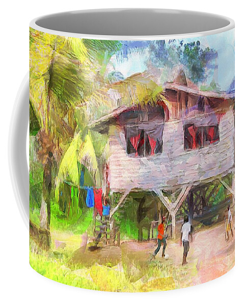 Caribbean Coffee Mug featuring the painting CARIBBEAN SCENES - Country House by Wayne Pascall