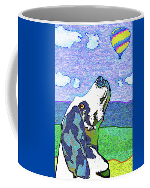 Bassett Hound. Hot Air Balloon Coffee Mug featuring the digital art Carl's Obsession by Rod Whyte