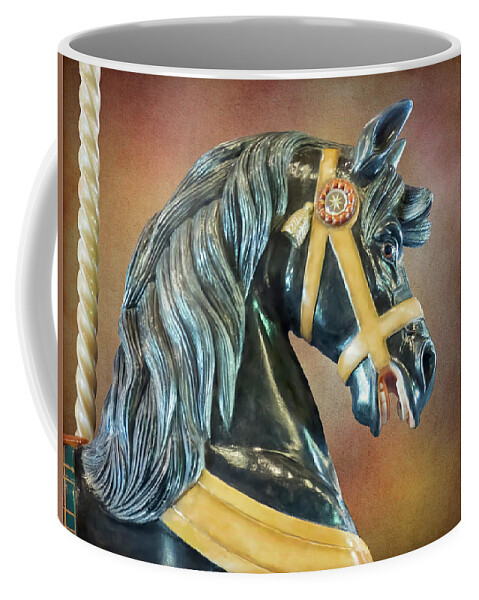 Port Dalhousie Coffee Mug featuring the photograph Carousel Black Stallion Head by Leslie Montgomery