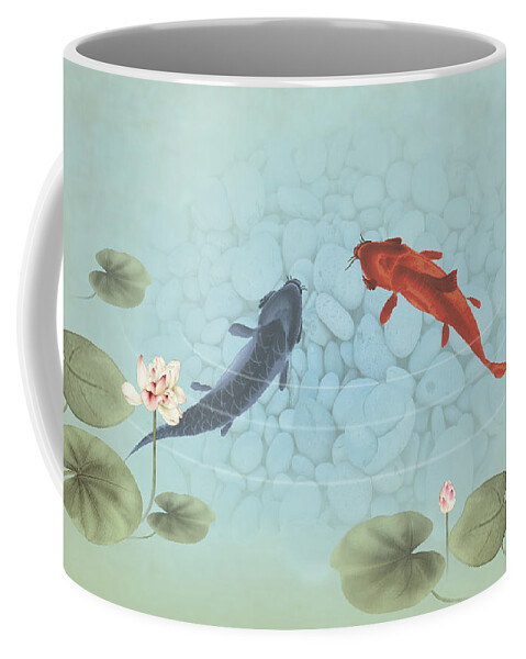 Fish Coffee Mug featuring the digital art Carp In Lily Pond by M Spadecaller
