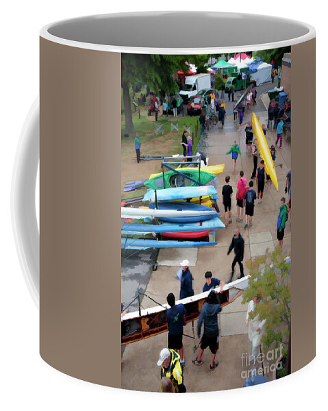 Crew Coffee Mug featuring the digital art Carrying the Boats at a Rowing Regatta by William Kuta