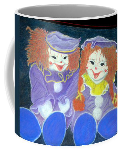 Clowns Coffee Mug featuring the pastel Aunt Cassies Raggedy Ann and Andy Pastel by Antonia Citrino