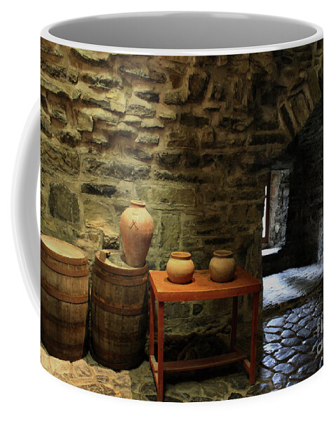 Donegal On Your Wall Coffee Mug featuring the photograph Donegal Castle Interior with Barrels and Pots by Eddie Barron
