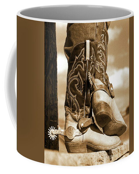 Boots Coffee Mug featuring the photograph Casual Living, Sepia by Don Schimmel
