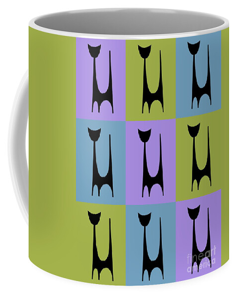 Atomic Cat Coffee Mug featuring the digital art Cat 1 Purple Green and Blue by Donna Mibus