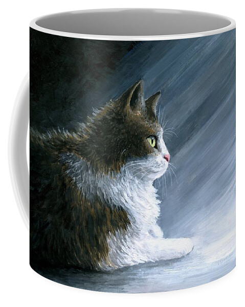 Cat Coffee Mug featuring the painting Cat 594 by Lucie Dumas