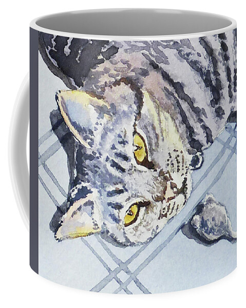 Cat Alert Coffee Mug featuring the painting Cat Alert by Irina Sztukowski