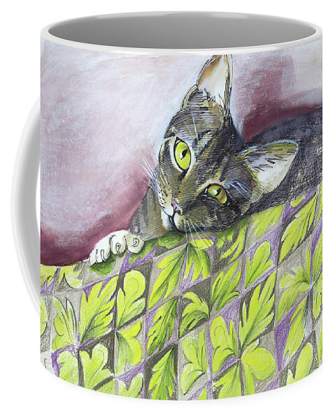 Cat Coffee Mug featuring the painting Cat being sweet by Vali Irina Ciobanu