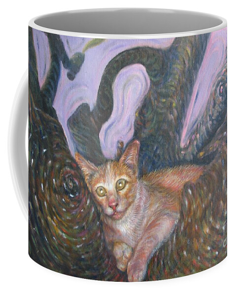 Cat Coffee Mug featuring the painting CAT In The Wonder Land by Sukalya Chearanantana