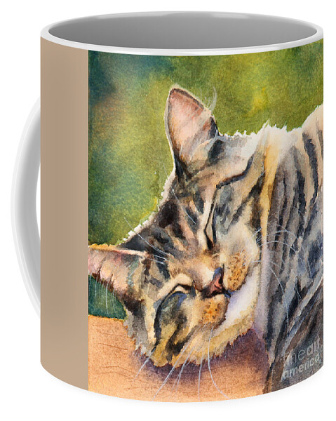 Cat Coffee Mug featuring the painting Cat Nap by Bonnie Rinier