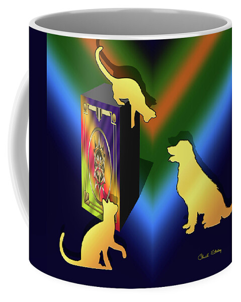 Cat Coffee Mug featuring the digital art Cat on a Box - Dark by Chuck Staley