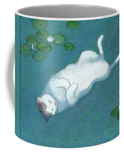 Cat On Vacation Coffee Mug featuring the painting Cat on Vacation by Kazumi Whitemoon