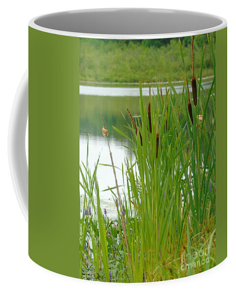 Landscape Coffee Mug featuring the photograph Cattails and Still Water by Susan Lafleur