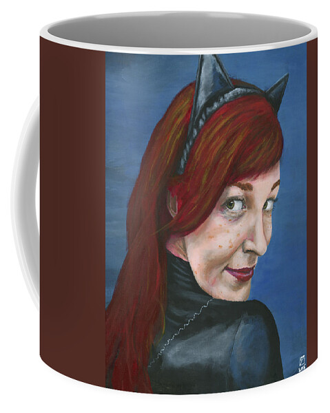 Cosplay Coffee Mug featuring the painting Catwoman by Matthew Mezo